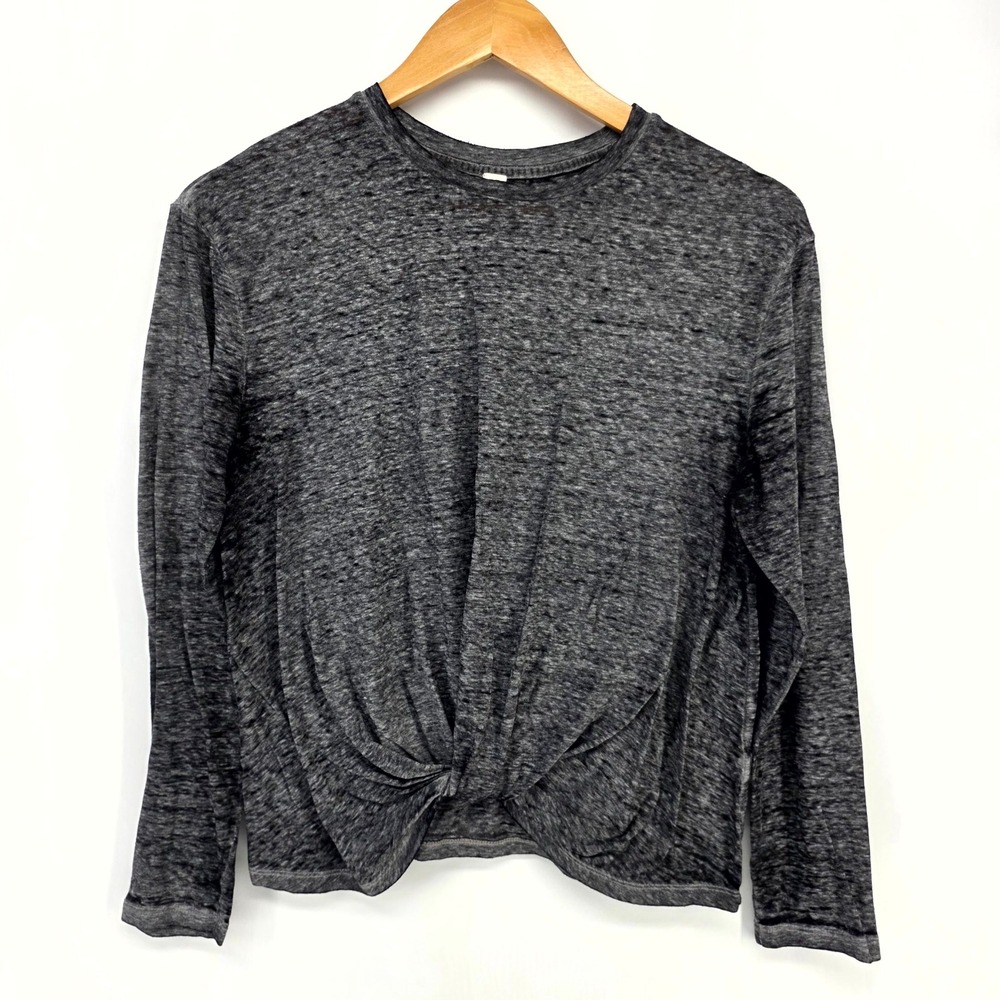 BP. Twist Front Top Womens Medium Gray Long Sleeve Burnout Slub Knit Casual Tee